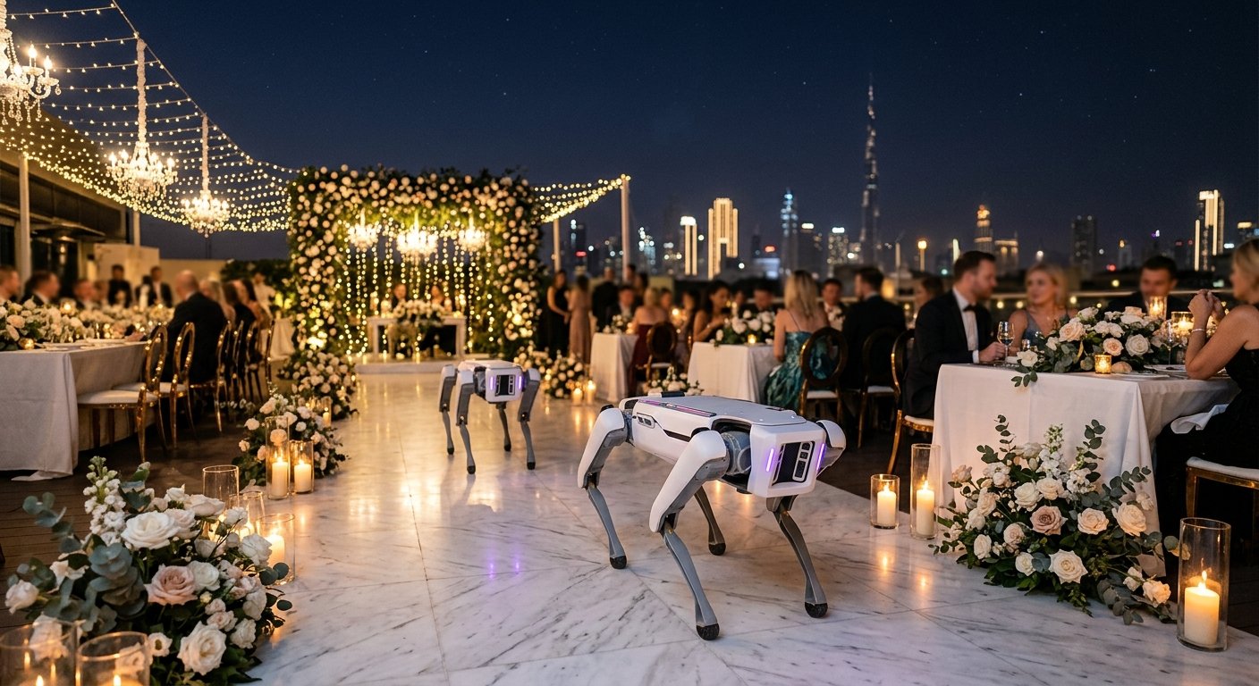 Robots at a luxury wedding reception in Dubai